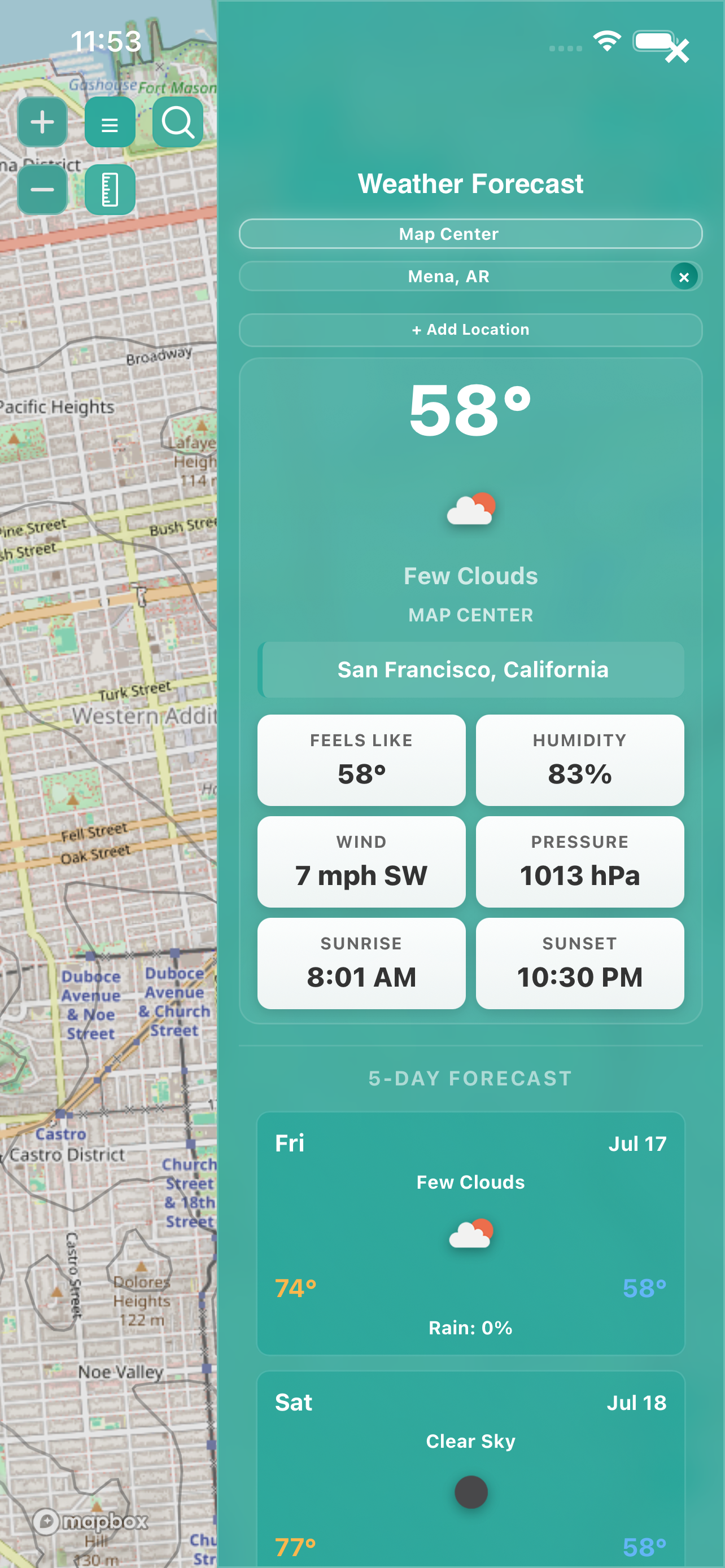 VenturePin App Weather Sidebar